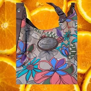 Jaclyn Smith Tan Floral Tote Bag/ Shoulder Purse